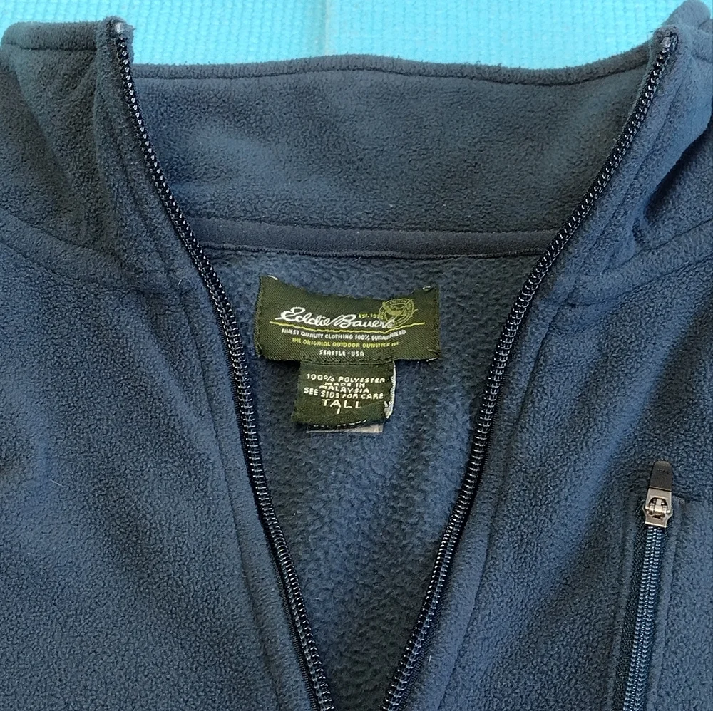 EDDIE BAUER Men's Sweater Fleece 1/4 Zip Blue Size LT